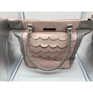 Disney Kingdom Couture Leather Handbag Pink Gray Scalloped Tote w/scuff mark